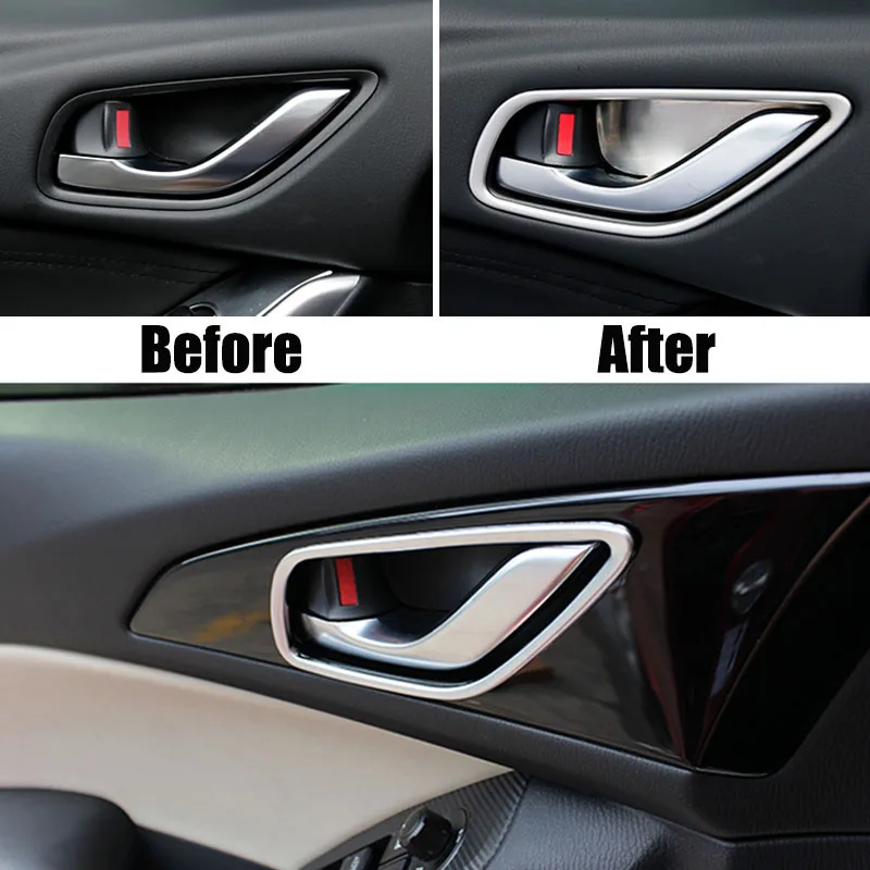 For Mazda 3 Axela M3 2014 2015 2016 2017 2018 Chrome Interior Inner Door Handle Bowl Catch Cover Trim Frame Molding Decoration