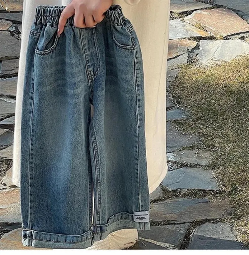 Jeans da bambino primavera e autunno abbigliamento per bambini coreani pantaloni Vintage per bambini pantaloni lunghi per bambini pantaloni a gamba larga