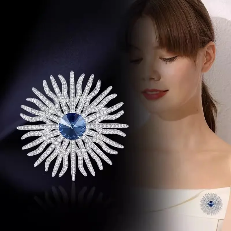 SKEDS Fashion Classic Luxury Full Crystal Flower Badges Pin For Women Men Exquisite Rhinestone Shining Boutique Party Brooch