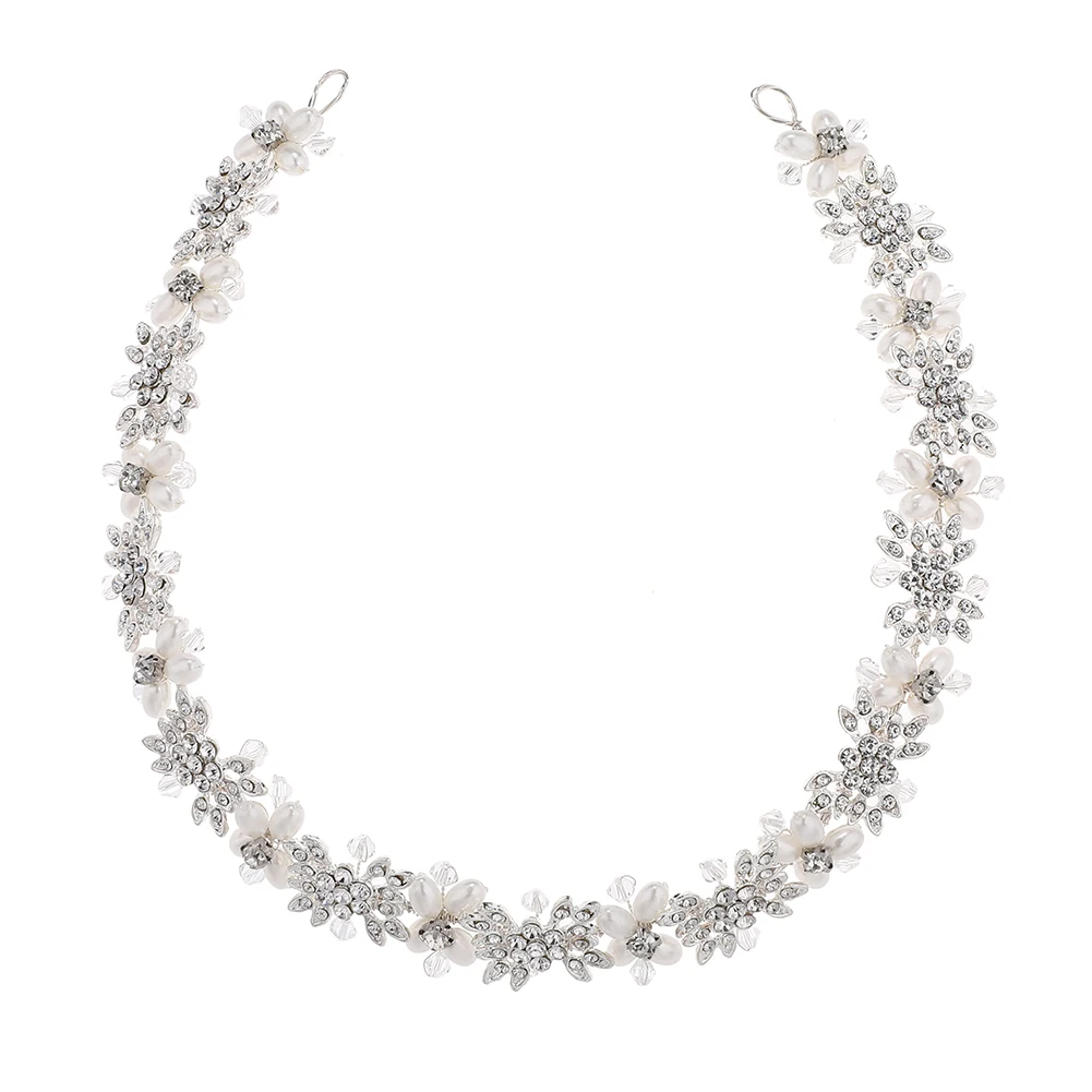 Miallo Elegant Clear Crystal Pearl Bridal Headband Floral Wedding Hair Vine for Women Bride Hairpiece Crown for Wedding Party