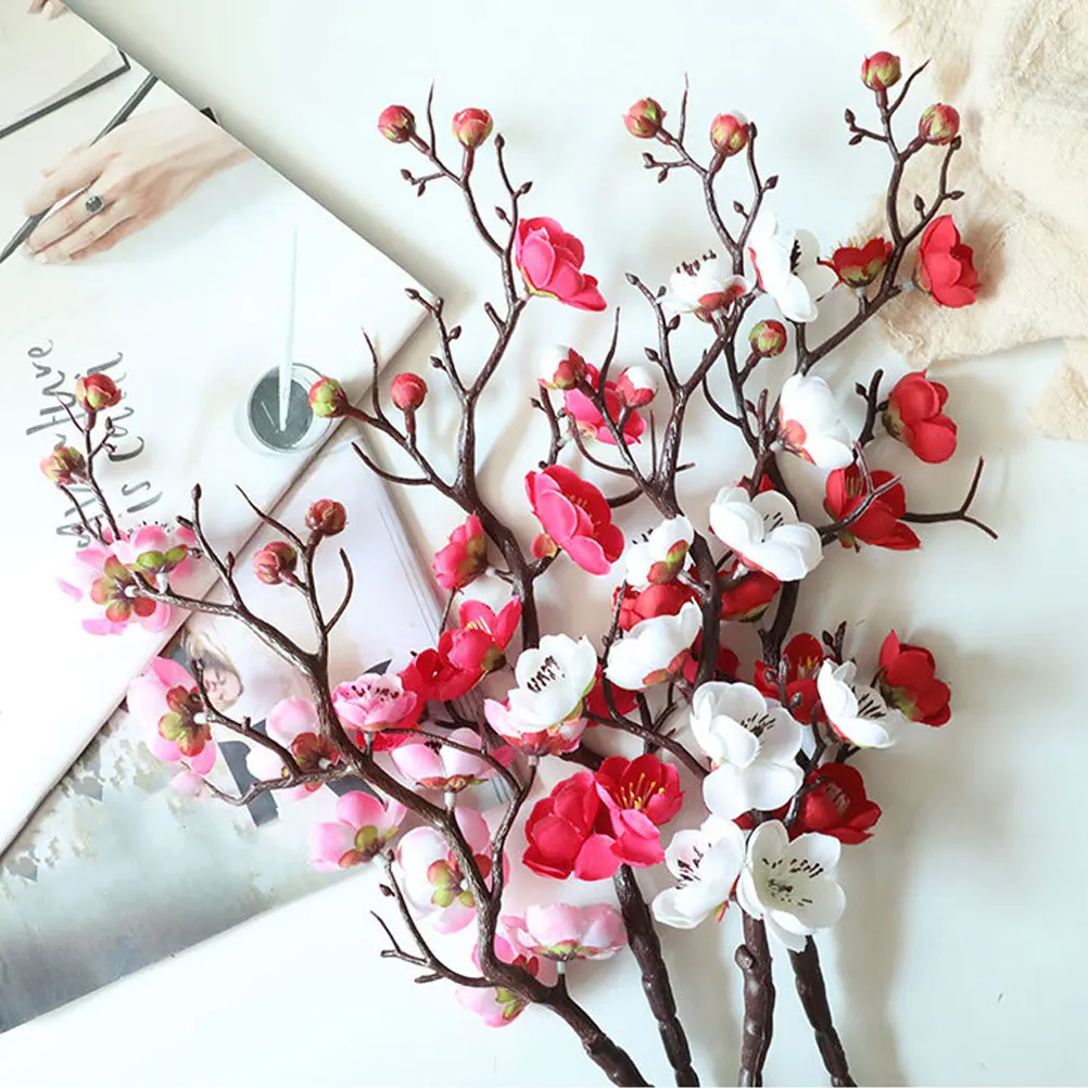 

4 Pcs Decorations Simulated Plum Blossom Faux Flowers Props Artificial for Indoors Fake Rosy Decorative Home Winter Arrangement