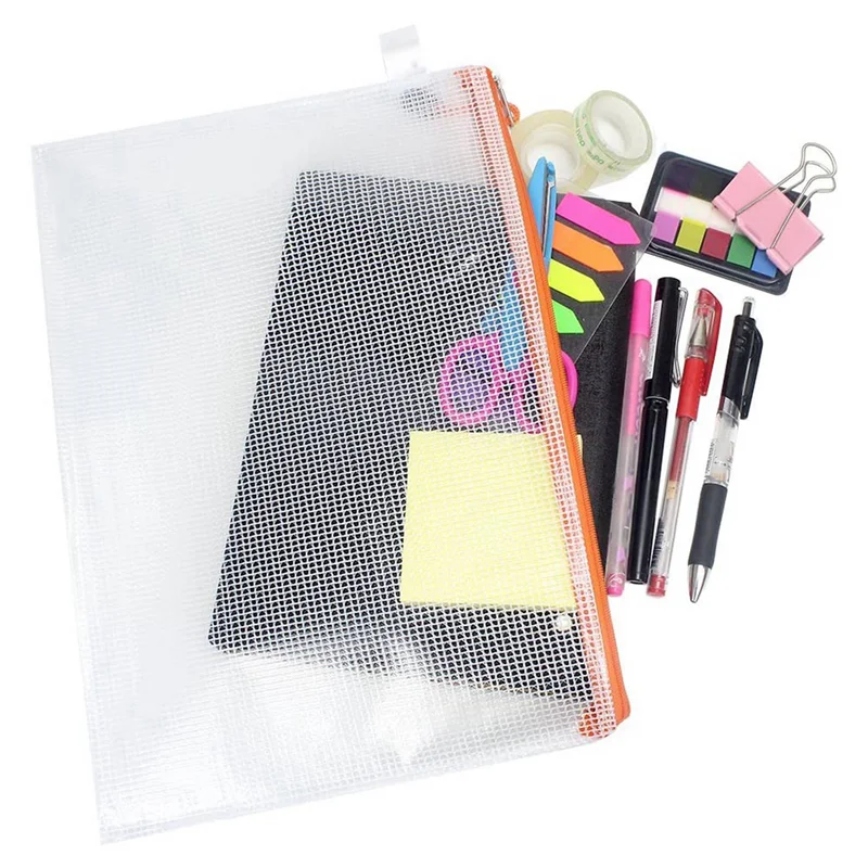 

QWE-48Pcs Mesh Zipper Pouch Document Bag,Waterproof Zip File Folders,A4 Size, For School Office Supplies,Travel Storage Bags