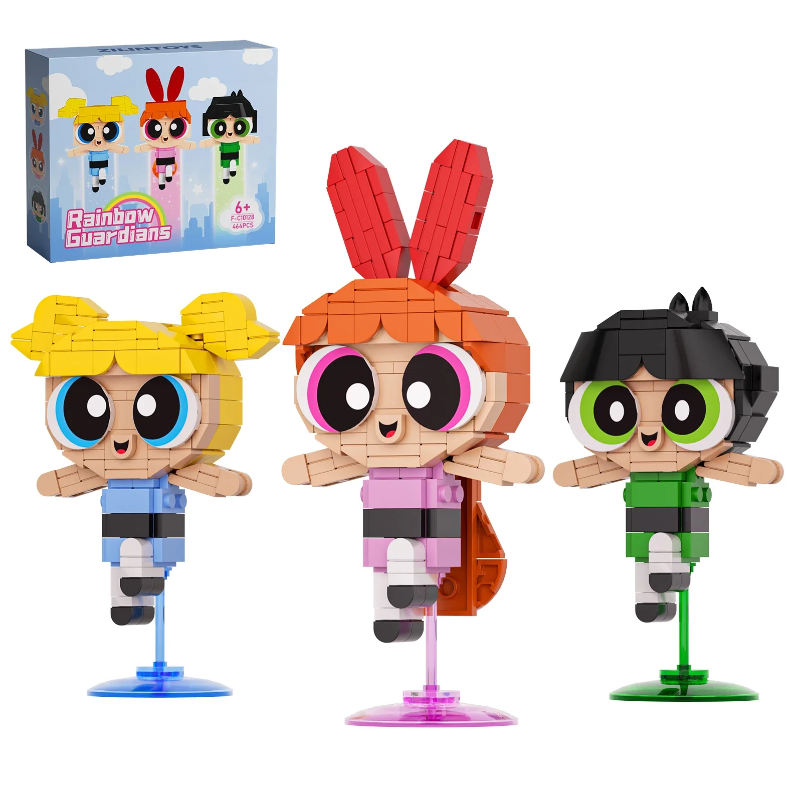 MOC 3PCS Powerpuffed Girls Building Blocks Set Cartoon Animation Protagonist Figures Model Blossoms/Bubbles Bricks Girls Gifts