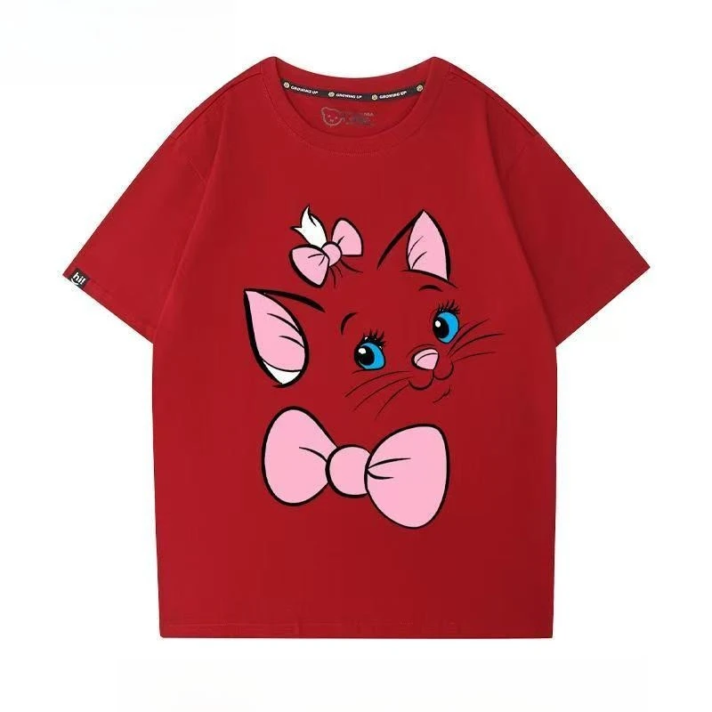 

cutecore Women's t-shirt Disney Marie Cat Cute Graphic T-Shirt Women's Summer Sweet Style 100% Cotton Versatile Loose Casual Top