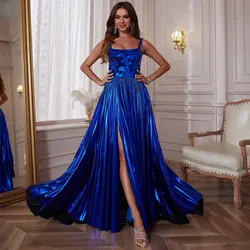 Luxury Crystal Prom Dresses With Slit 2024 Square Collar Sparkly Evening Dresses Long Ball Gowns Formal Birthday Party Dress