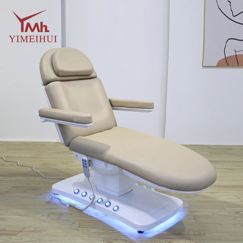 Modern Beauty Salon Furniture 3 Motors Electric Facial Spa Massage Table Luxury Foot Control Adjustable Cosmetic Bed with Lights