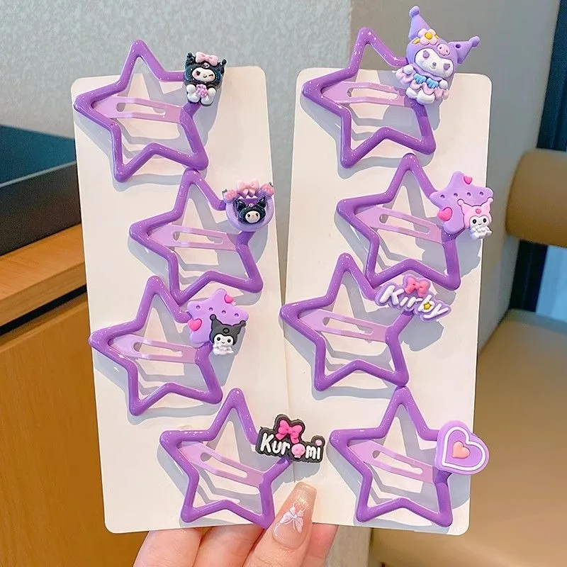 

4pcs Sweet Kuromi Anime Kawaii Sanrio Children Hair Clip Cute Cartoon Lovely Pendant Headwear Decoration Gifts for Kids