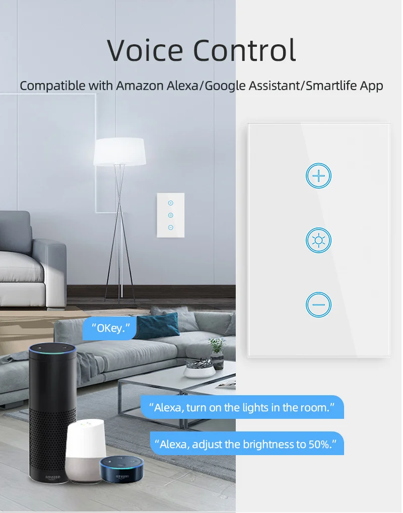 Glomarket US Standard Dimmer Wireless Switch Electrical Smart Switch Intelligent Wall Dimmer Light Switch Smart Home Automation