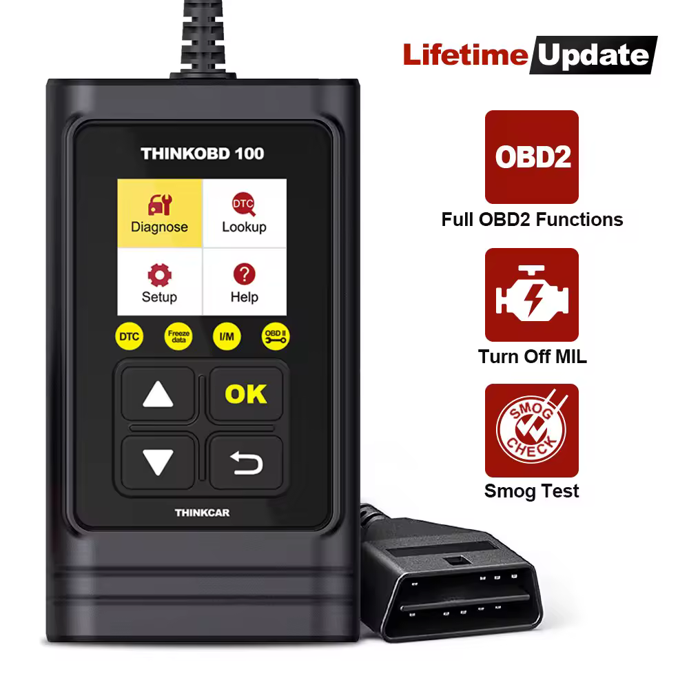 Автомобильный OBD2-сканер THINKCAR THINKOBD 100, считыватель кодов неисправностей, проверка на выбросы вредных веществ, 10 режимов работы, OBD 2-функциональная автомобильная диагностика.