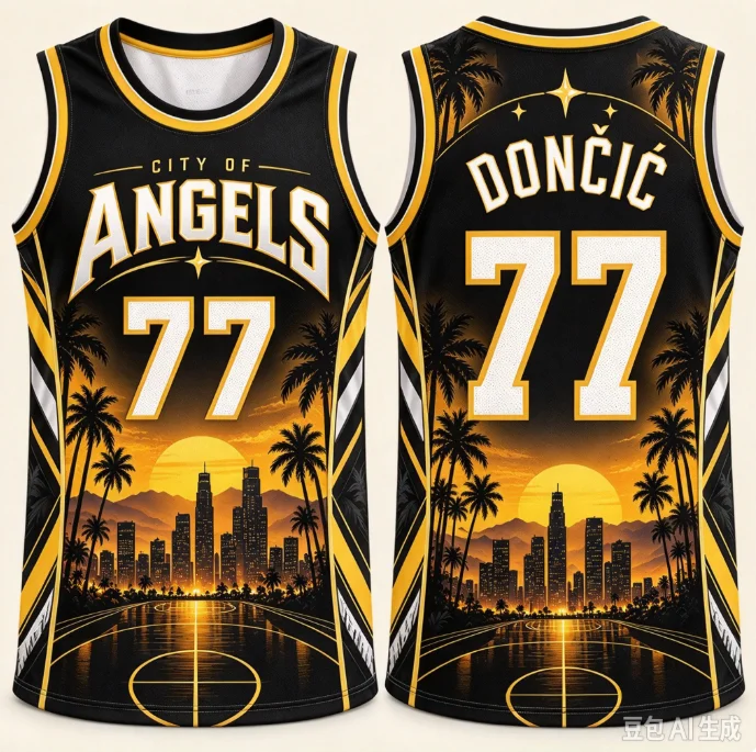 Men City of Angels Dončić #77 Basketball Jersey Sunset Palm Skyline Print Sleeveless Mesh Tank Top Sports Fan Kids Uniform