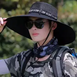 Summer 15CM Large Brim Sun Hat Men Women Breathable Fishing Caps Sun UV Protection Mesh Fisherman Hat Hiking Outdoor Beach Cap