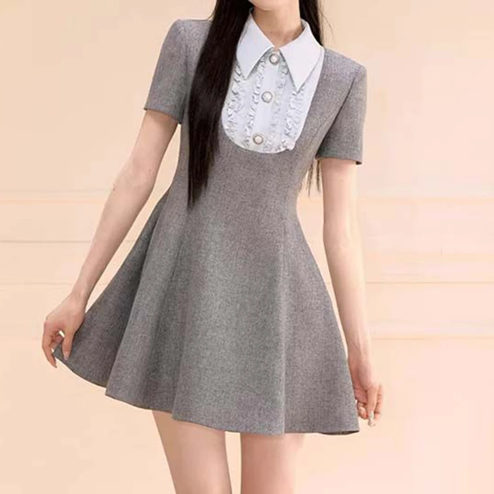 

2026 summer contrasting color daughter style dress women's new waist thin a word short skirt