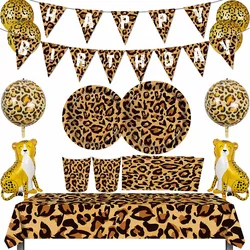 Leopard Birthday Party Decoration Leopard Print Disposable Tableware Plates Leopard Print Latex Balloon Cheetah Shaped Balloon