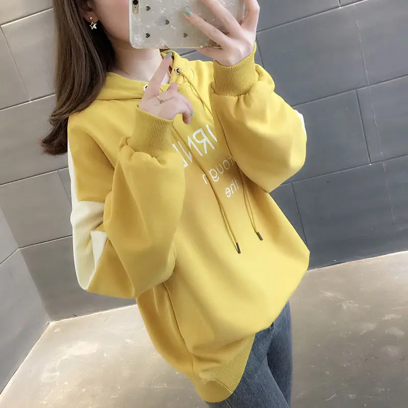 2024 Spring and Autumn New Women\'s Hooded Sweater Women\'s Fashion Trendy Hoodie Loose Slimming Stitching Casual Pullover