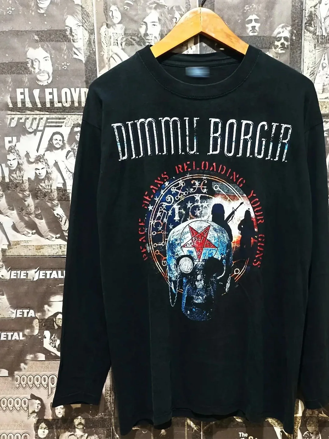 Dimmu Borgir Dark Castle Band Tour American Retro Postpunk Trendy Long Sleeve T-Shirt Pure Cotton round Neck Loose Fit Breath...