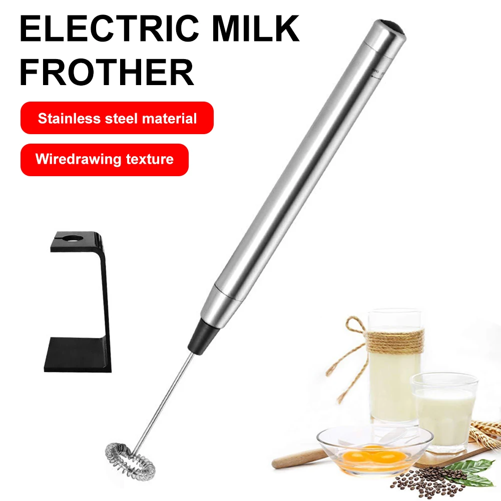 Mini Milk Frother Handheld Electric Foam Maker Battery Operated Stainless Steel Coffee Drink Mixer Blender with Stand Egg Beater