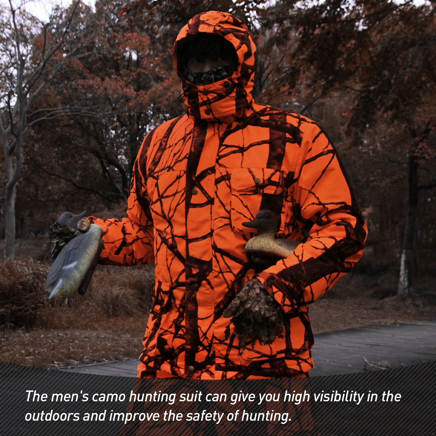 Hunting Jackets Men Outdoor Fishing Camping Hunting Clothing Autumn Winter Orange Camo Hoodie Coat Soft Windproof Tactical Coats