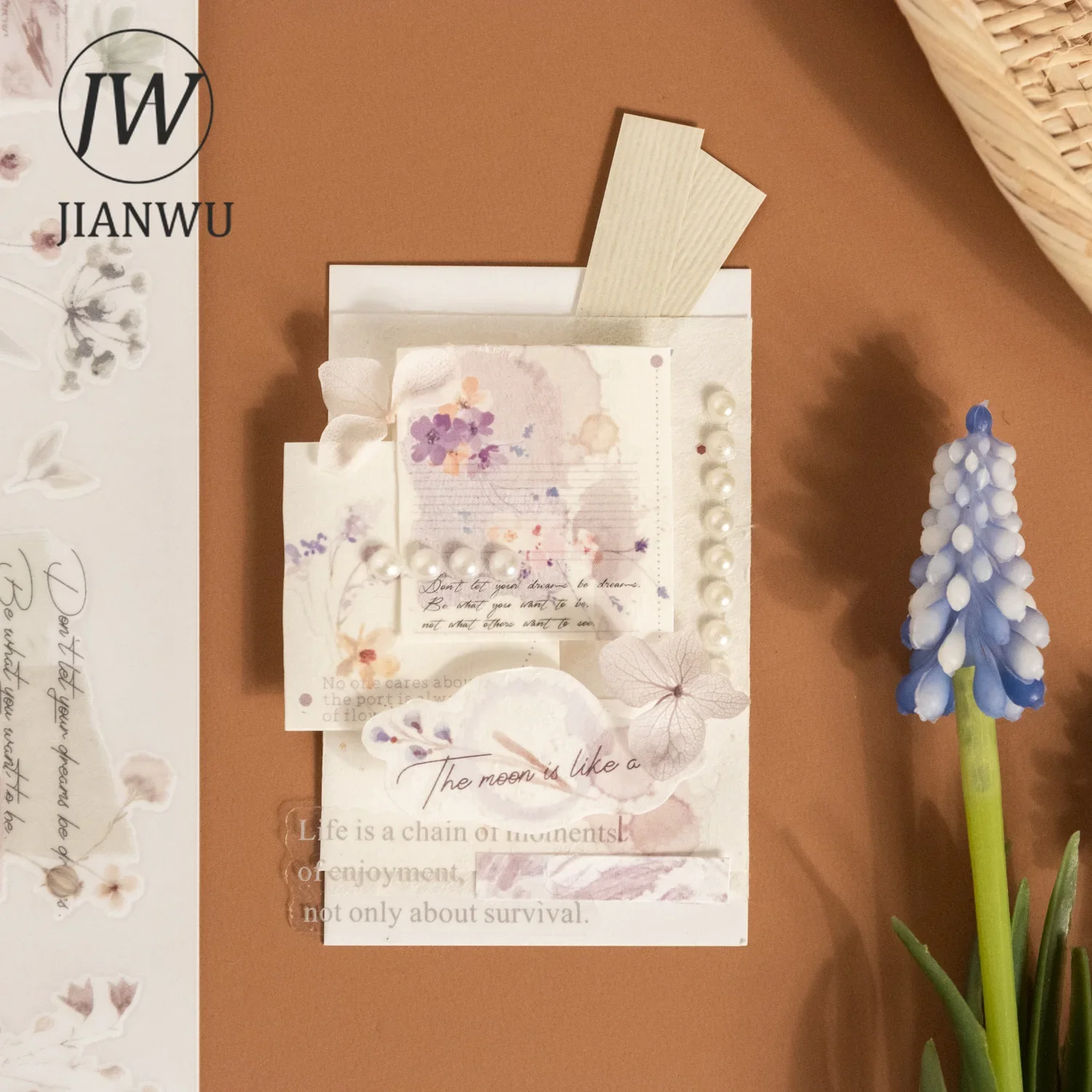 JIANWU 3 Sheets Long Talk of Flowers Series Literary Floral Material Collage PVC Transfer Sticker Creative DIY JournalStationery