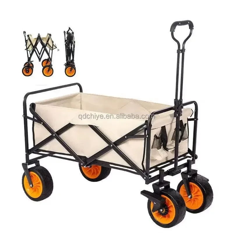 for Outdoor Camping Cart Trailer Portable Picnic Trolley Foldable Lightweight Adjustable Length Handle Four Wheel Shopping