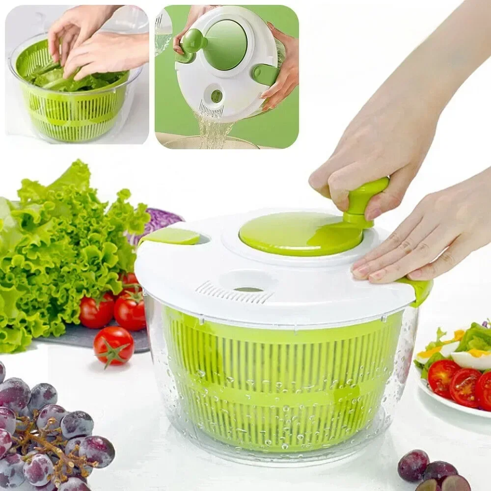 Vegetable Washing Organizer Manual Kitchen Spinner Drainer Basket With High-Speed Rotation Food Dehydrator Kitchen Accessory