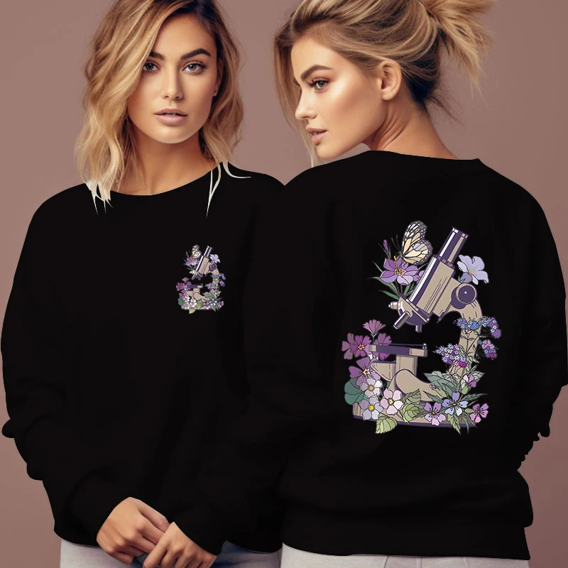 2024 Floral Butterfly Microscope Graphic Print Hoodie Women Casual Fashion Hoody Flower Science Lover Female Autumn Sweatshirts