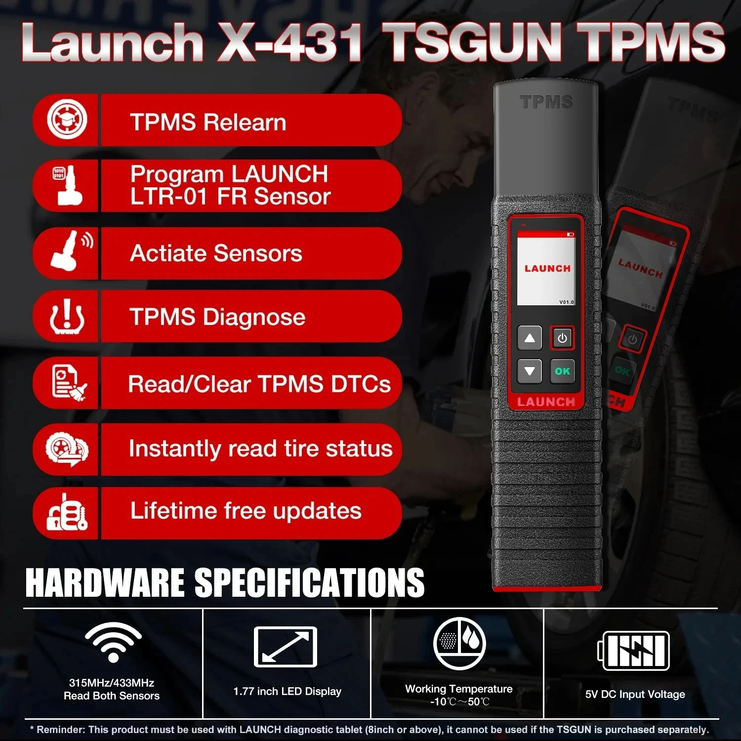 Launch X431 TSGUN TPMS 433+315MHZ 2 In1 RF-Sensor Handheld X-431 TSGUN Car Tire Pressure Detector Programming Diagnostic Tools