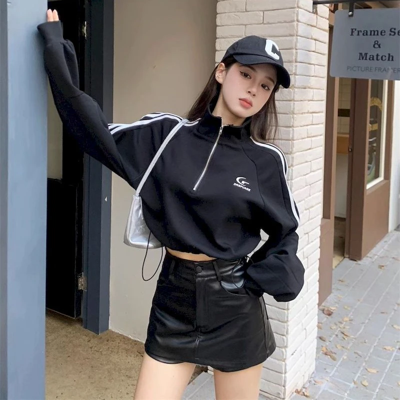 Y2k Streetwear Printed Cropped Tops Women Sexy Anime Hoodies Gothic Loose Drawstring Turn-down Collar Short Jackets Female KPop