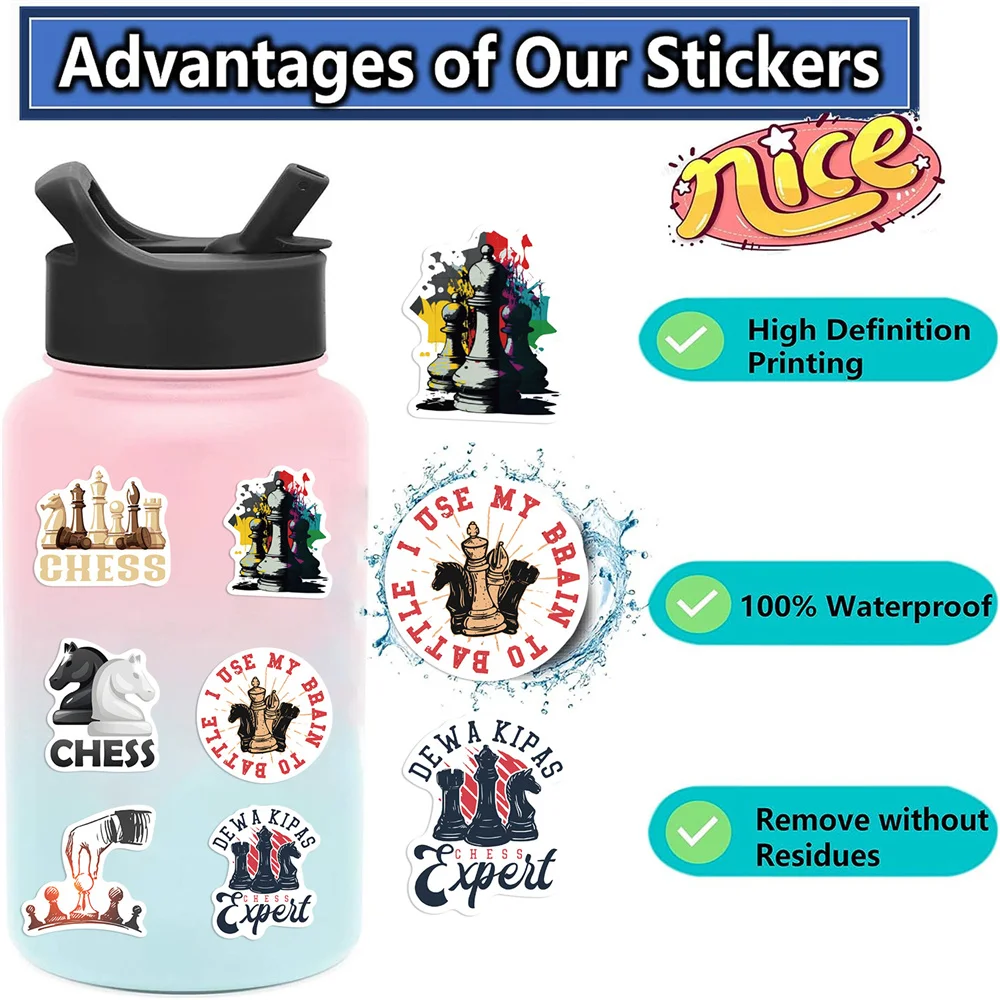 50pcs Chess Games Stickers For Guitar Suitcase Stationery Phone Laptop Ipad DIY Sticker Craft Supplies Scrapbooking Material