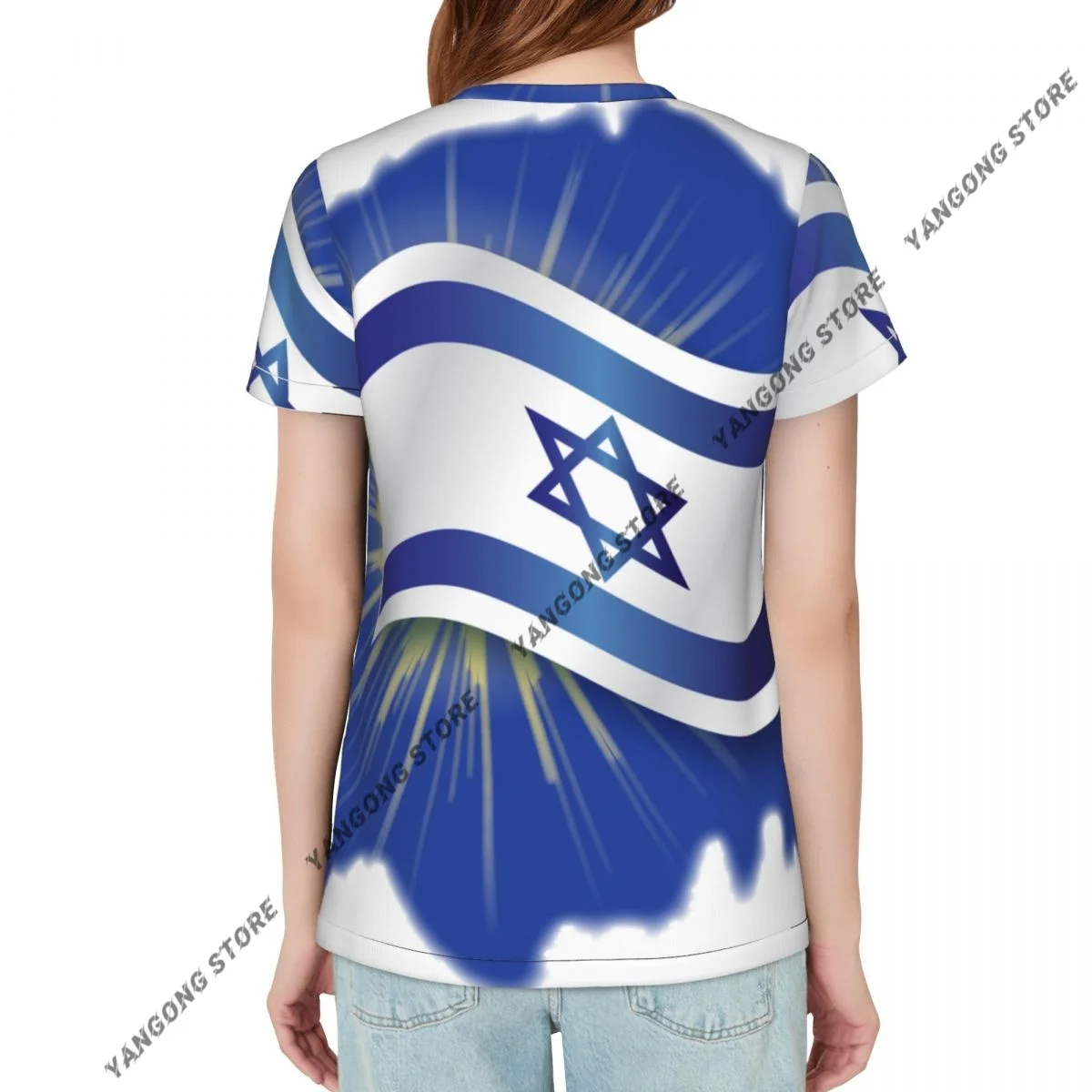 Women Short Sleeve Top Israel Independence Day Flag T-shirt Fashion Summer Female Tops Loose Round Neck T Shirt