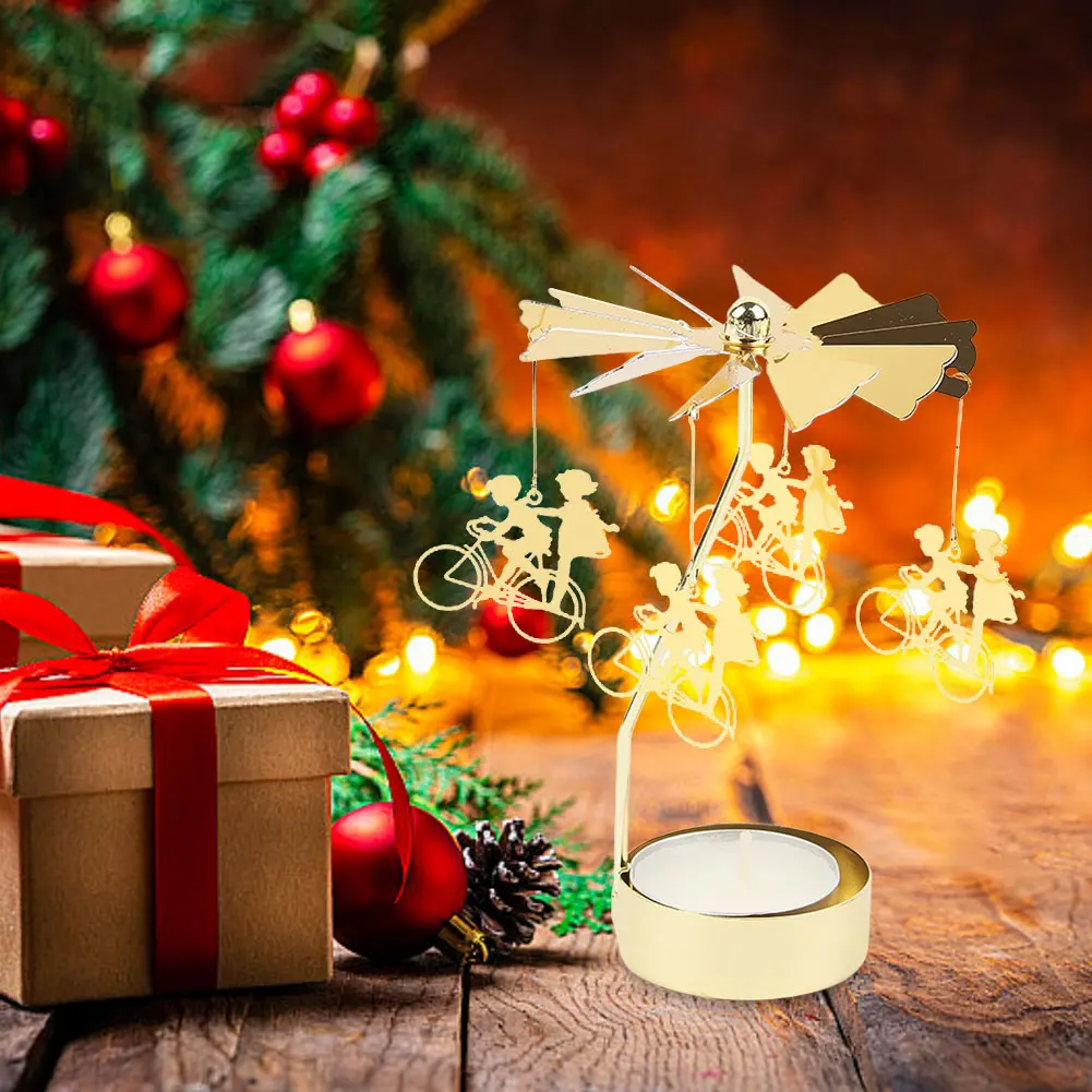 Portacandele rotante in metallo Portacandele a carosello Candeliere a mulino a vento per decorazioni da tavola per feste di Natale, San Valentino
