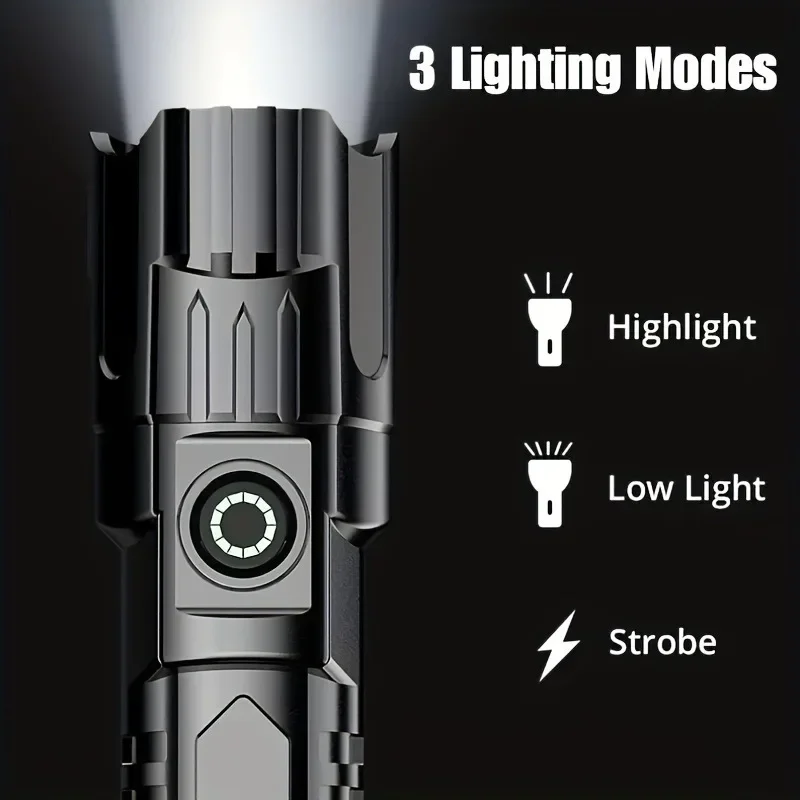 USB Rechargeable Flashlight Telescopic Zoom Wide Beam Handheld Torch Super Bright Waterproof Flashlights