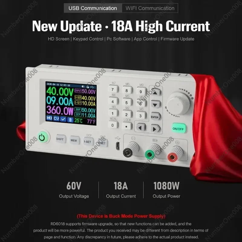 RD6018 DC 60V 18A 1080W Programmable Power Supply Module, USB WiFi Voltage Step Down Converter for Lab