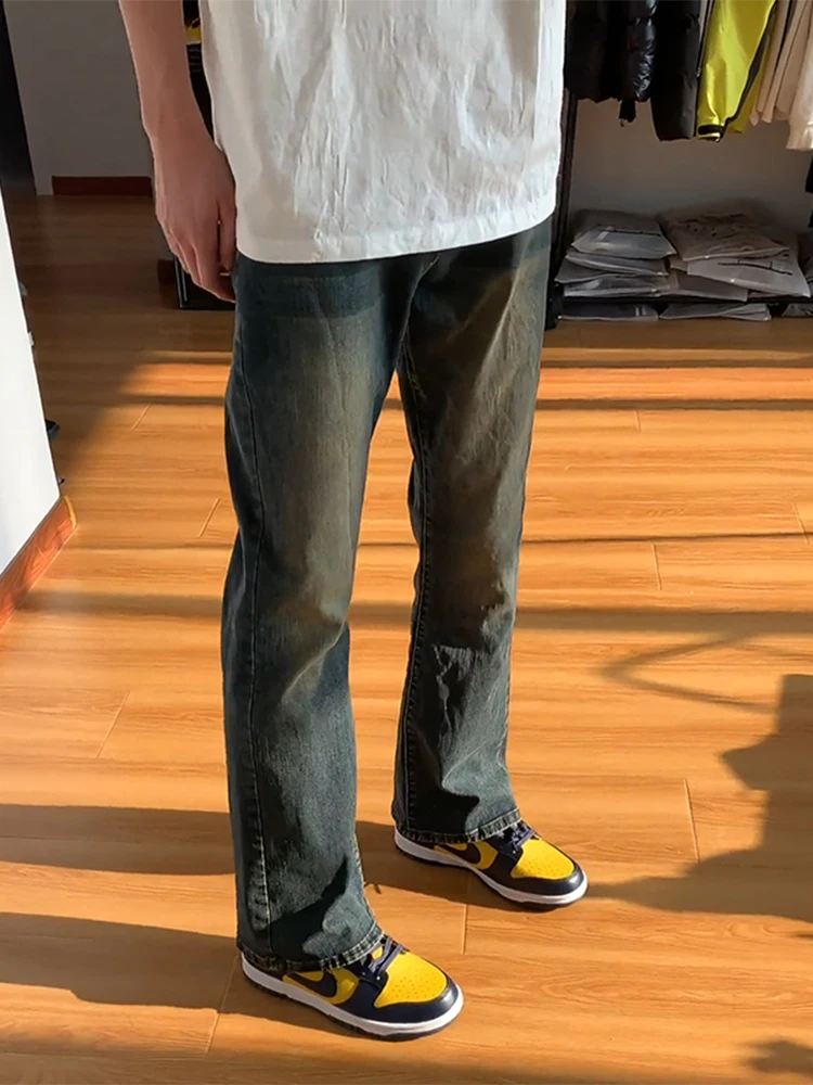 

Мужские джинсы Cleanfit Blue в стиле ретро, прямые, с высокой талией, из денима, молодежные, модные, износостойкие, прямого кроя