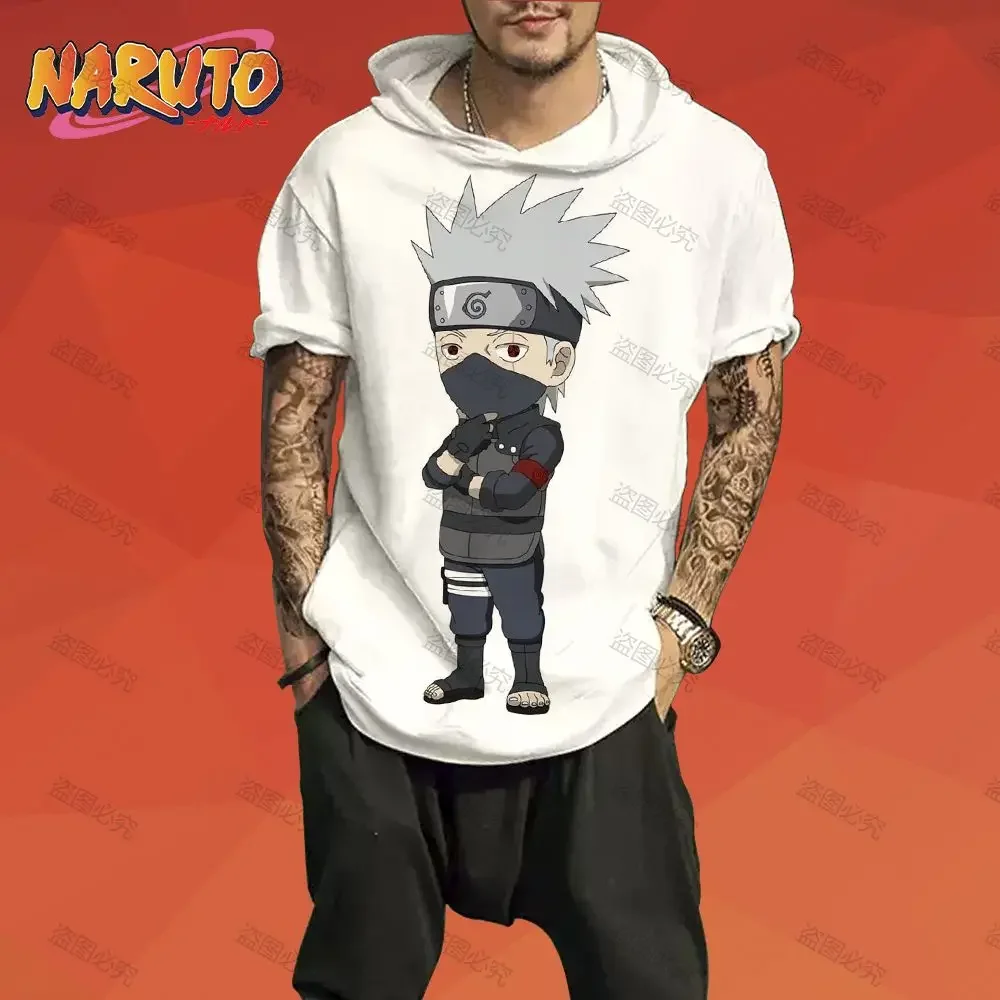 T-shirt Men Naruto Short Sleeve Hooded 2022 Oversized Men's Harajuku Style Fashion Clothing Essentials Ninja High Quality Trend