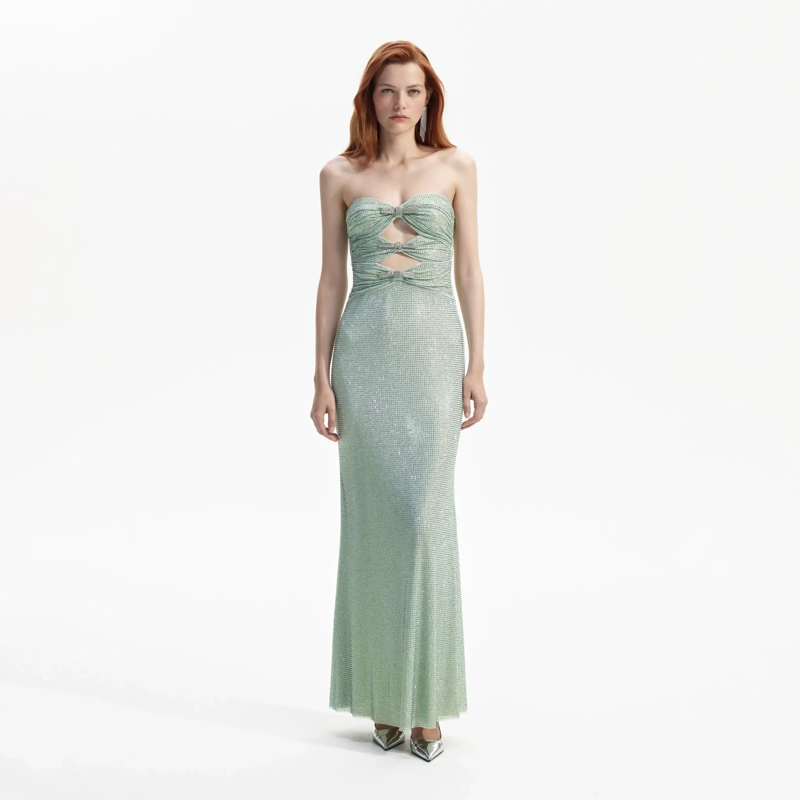 

Sladuo Womem Elegant Fashion Mint Rhinestone Strapless Maxi Dress Long Mermaid Bodycon Sexy Sleevless Evening Club Gown