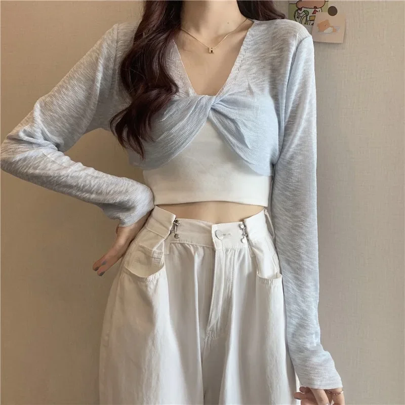 

Солнцезащитное затенение плечами, женский трикотаж с длинным рукавом, большой бант, элегантное модное летнее болеро, укороченные топы для отдыха, трико, сексуальные уличные топы