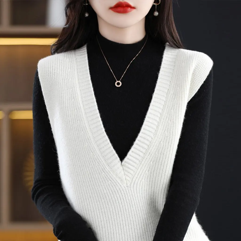 

Women's Knitted Waistcoat Spring Autumn Sweater Vest Popular Two-Piece Suit Foreign Style Top for Women