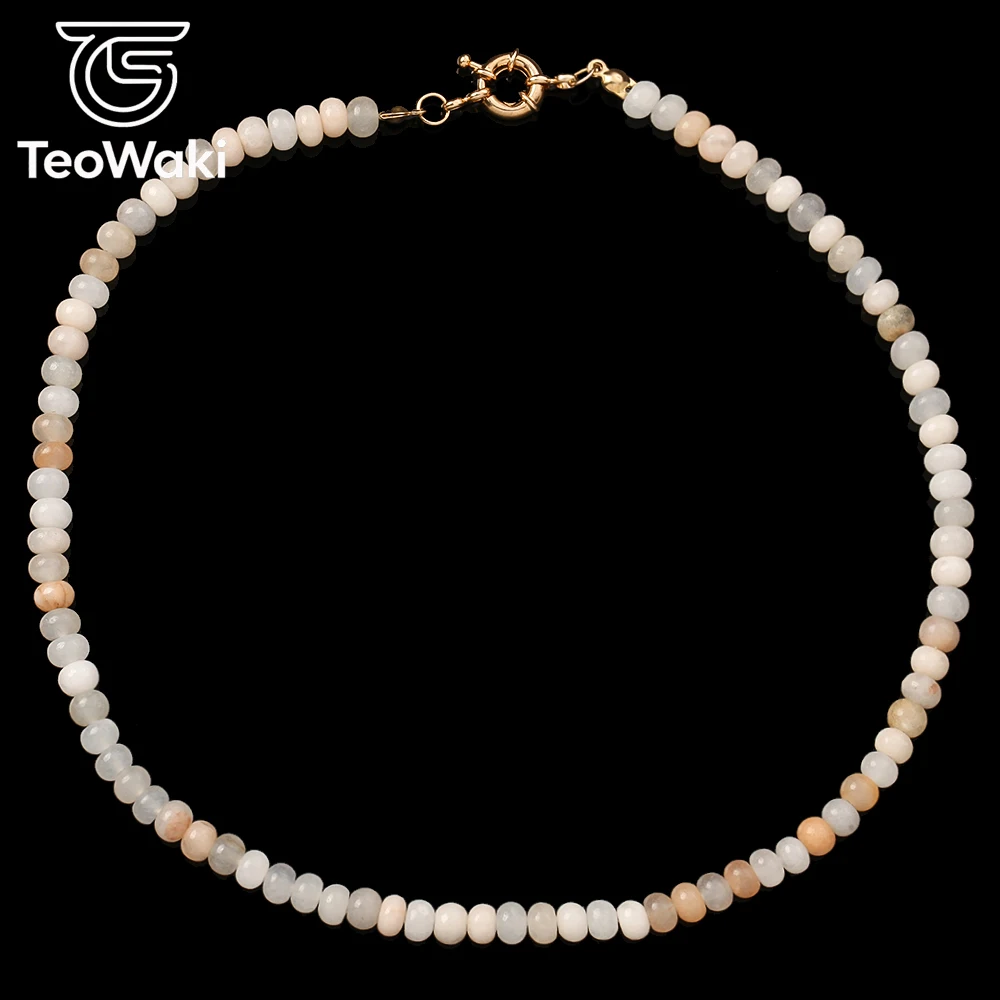 TeoWaki 4x6mm Transparent Pink Aventurine Abacus Bead Necklace Natural Stone Men Women Gift for Christmas Symbol of Stability