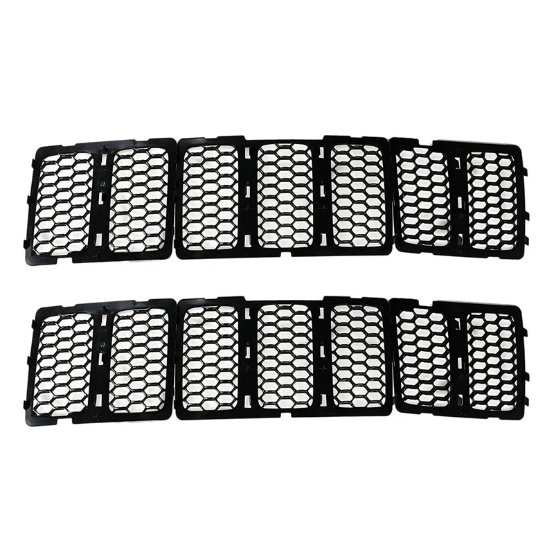 6X Car Black Front Grille Inserts Trim Mesh Kit For Jeep Grand Cherokee 2014-2016