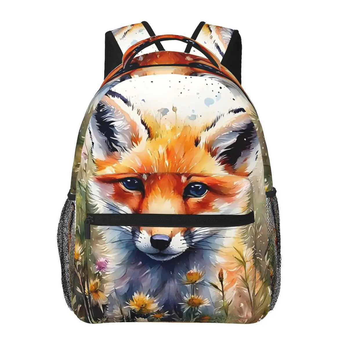 

Fox In The Meadow Surround Vibrant Floral Student Backpack School Bag Hiking Travel Daypack for Men Women Bookbag Shoulder Bags