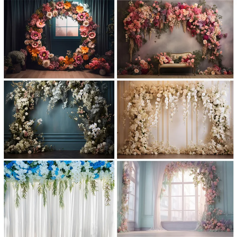 Multi Colors Pink Red Flowers Wall Photography Backdrops Valentine's Day Roses Decorate Bouquet Wedding Scene Background FL-05