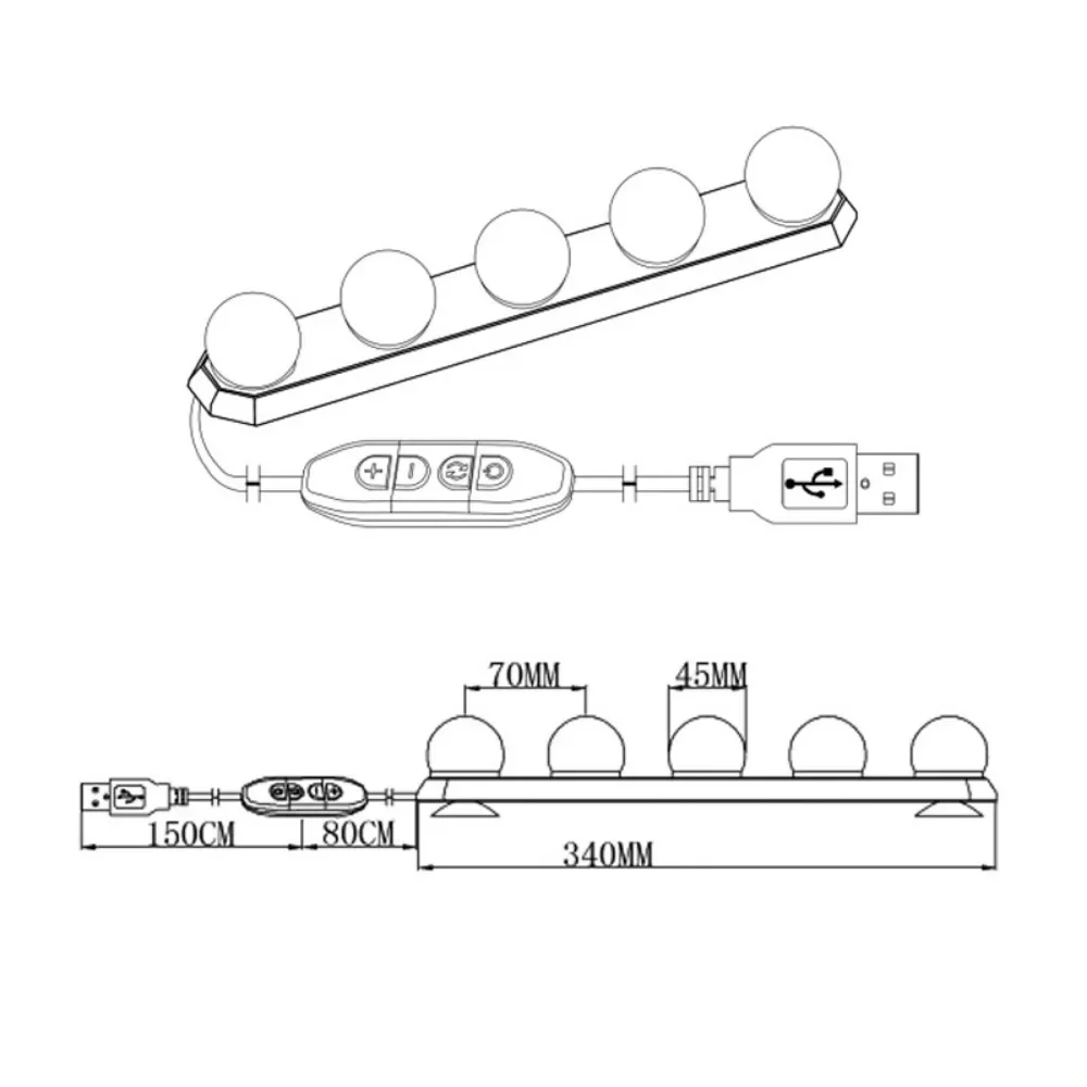 Luz frontal de espejo USB portátil, 5 bombillas, ventosa, luz Led para interior de relleno, Bombilla de espejo cosmético, lámpara de pared LED de maquillaje