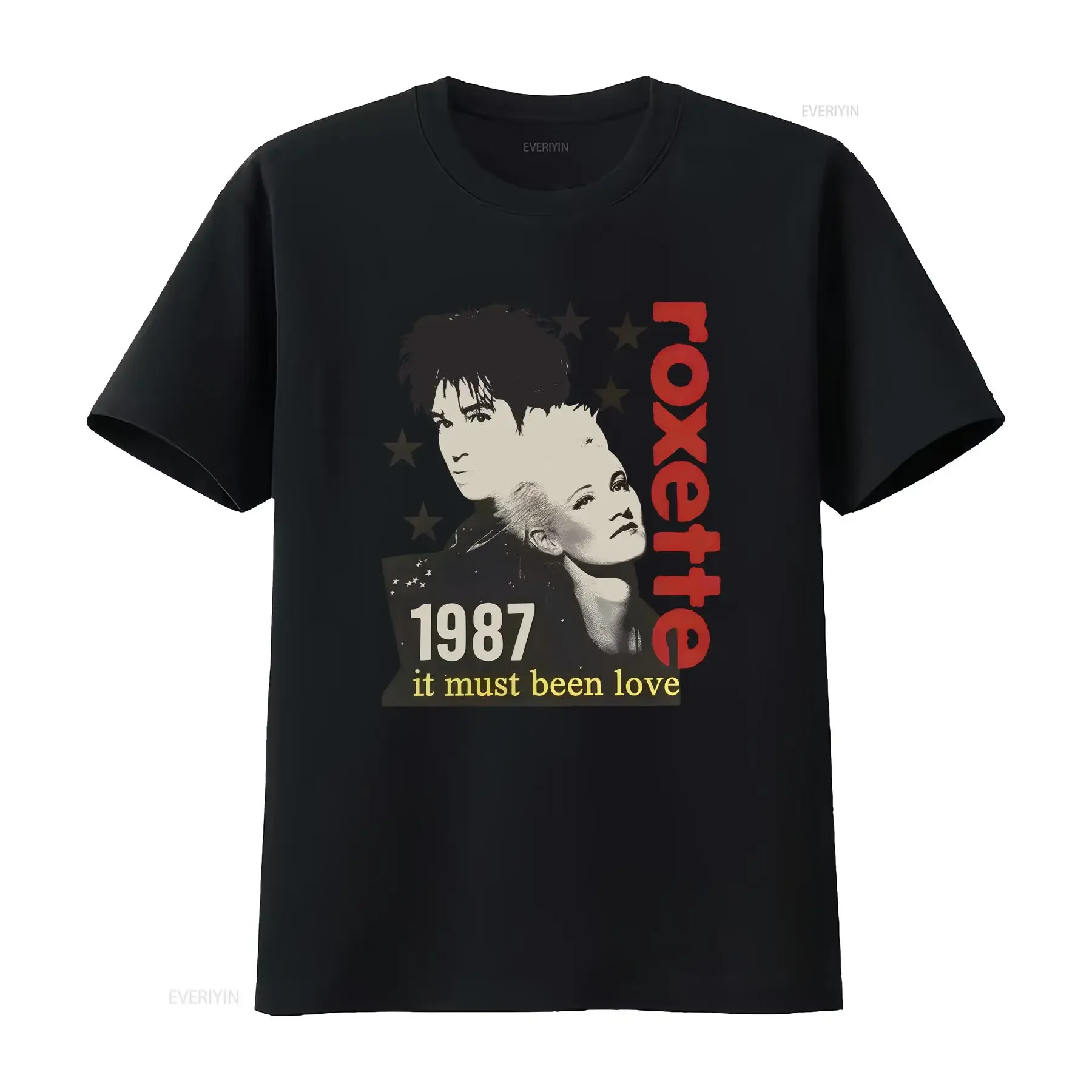 Camiseta vintage de la banda Roxette, modelo It Must Have Been Love, de algodón blanco, disponible en todas las tallas, estilo lavado, ropa de diseñador, streetwear, suave, ligeramente vintage.