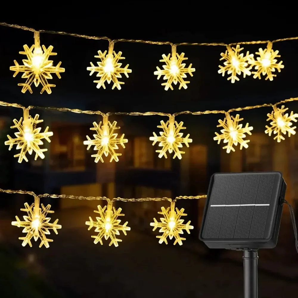 Fiocco di neve solare Lucine a LED Lampada natalizia Giardino esterno Decorazioni per albero di Natale Ghirlanda Decorazione per la casa della festa nuziale
