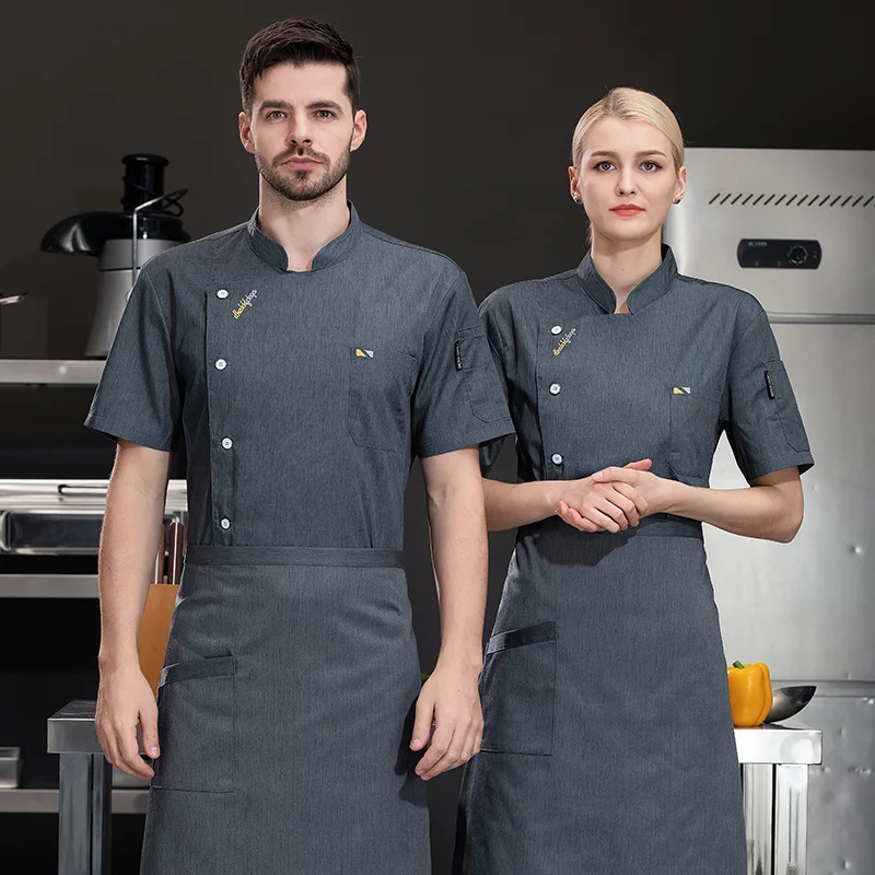 Unisex Chef Uniform Kitchen Hotel Restaurant Bakery Cook Work Clothes Short Sleeve Shirt Chef Jacket Tops for Man Women Waiter