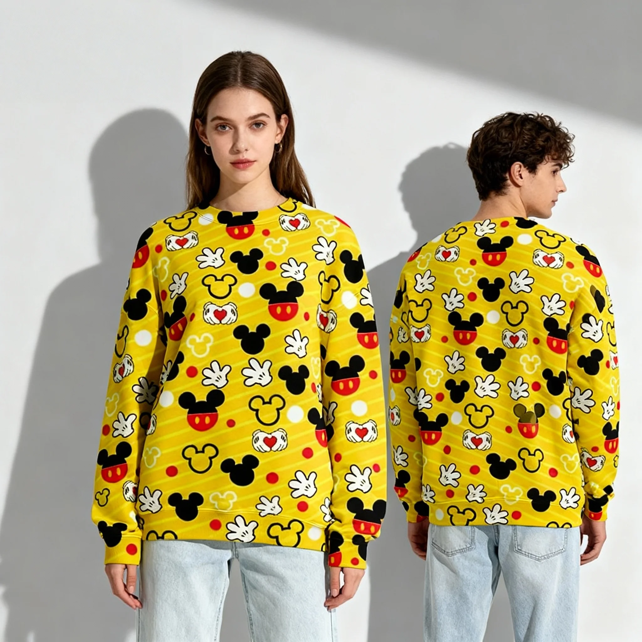 

Осень/зима Дисней анимационная серия Микки Мэри кошка милая крутая негабаритная женская уличная толстовка с круглым вырезом для взрослых и детей