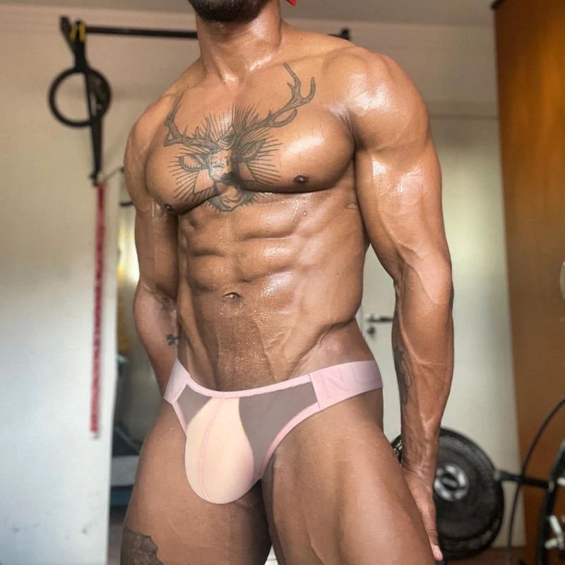 2PCS New Transparent Man Underwear Thong Nylon Sexy Low Waist Comfortable Fashionable Chinese Style Embossed Belt Underpants