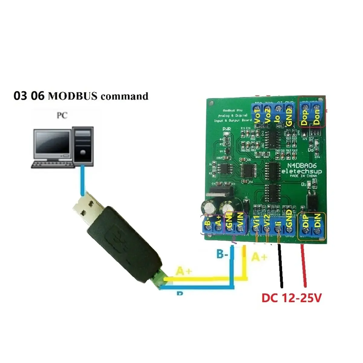 Best sales 2026 N4DBA06 Modbus RTU Board with 0-5V 0-10V 4-20MA ADC RS485, DC 12V 8CH Analog Digital Input Output A