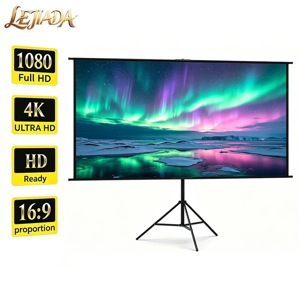 

LEJIADA 100 inch Brightness-enhancing Anti-light Projector Screen Single Bracket Wall-mounted 2-in-1 Portable White Grid Screen