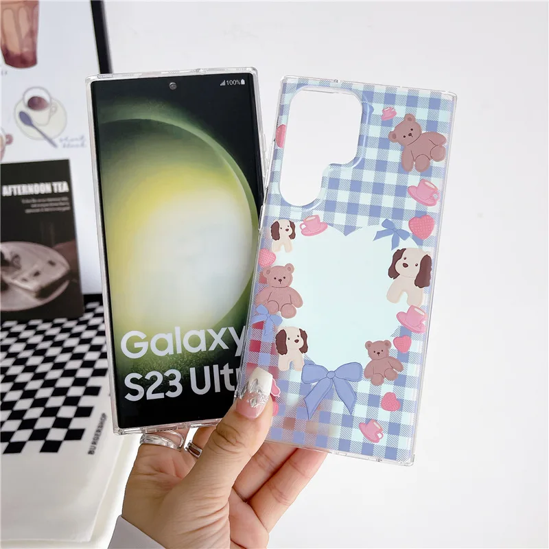 Сетчатый Чехол с милыми животными для Samsung Galaxy S22 S22Plus S22Ultra S23 S23 + S23Ultra S24 S24Plus S24Ultra, защитный чехол